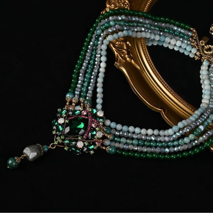 Retro luxury palace style Princess multi-layer glass agate bead necklace accessories