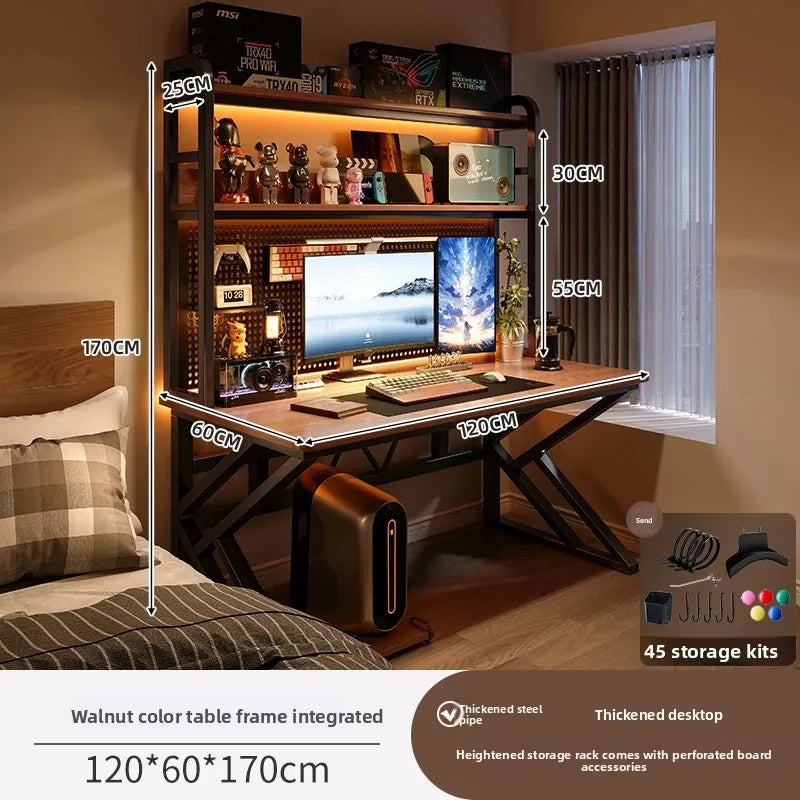 Ergonomic Gaming Desk with Built-in Bookshelf, Cable Management System | Compact Computer Desk for Small Spaces, Bedroom, Home