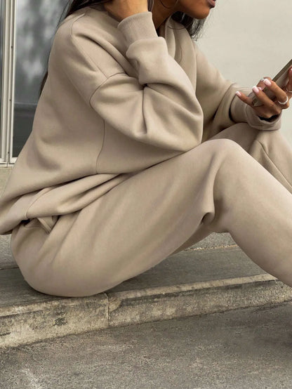 2025 Костюм Женский Спортивный Stand Collar Half Zipper Solid Color Long Sleeve Sports Pullover Sweatshirt Trousers 2 Piece Set