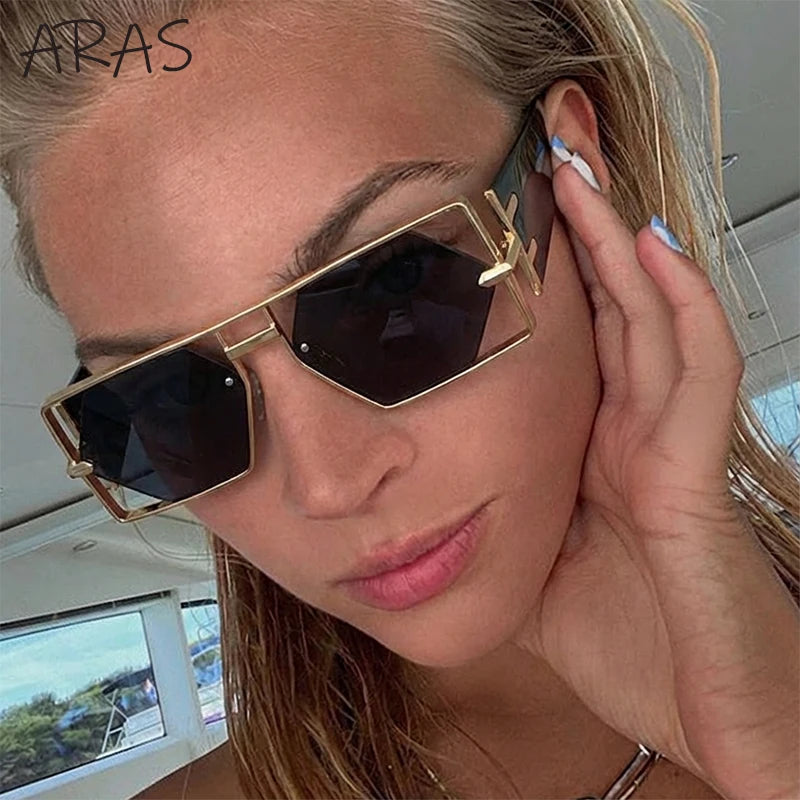 Steampunk Rectangle Sunglasses Women Men 2026 Luxury Hollow Metal Frame Sun Glasses Vintage Punk Hexagon Eyewear UV400...