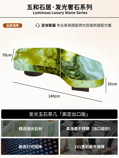 Living room geometric coffee table luminous jade luxury stone white ice jade crescent moon light luxury advanced large flat