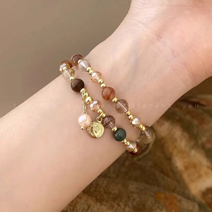 Vintage Double Layered Crystal Pearl Beaded Bracelet for Women Ethnic Natural Stone Beads Wrap Bangle Bracelet Jewelry...