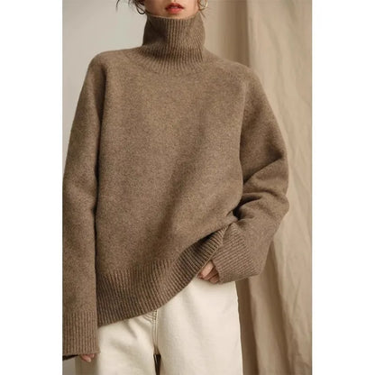 2024 Autumn and Winter New Thick Cashmere Sweater Women High Neck Pullover Sweater Warm Loose Knitted Base Sweater Jacket Tops