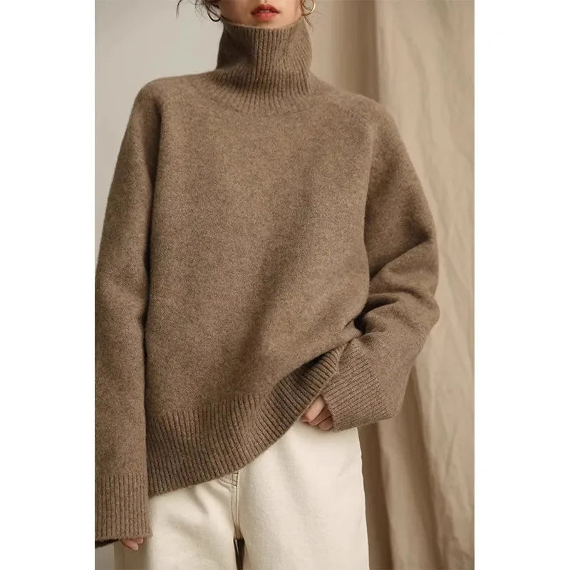 2024 Autumn and Winter New Thick Cashmere Sweater Women High Neck Pullover Sweater Warm Loose Knitted Base Sweater Jacket Tops