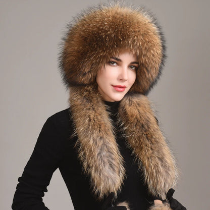 Real Fox Fur Hat with Rabbit Fur Top Girls Winter Hats with Long Tail Pompoms Russian Trapper Hats Bombers Cap Bonnets...