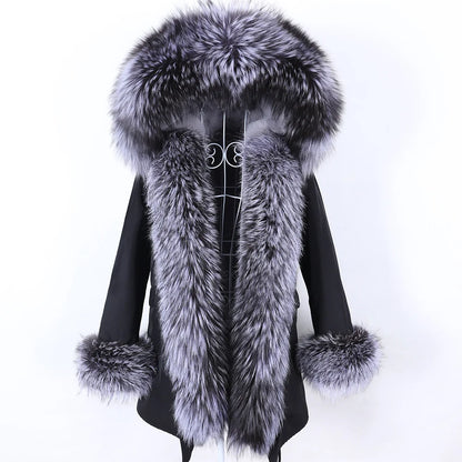 2023 Super Hot  Winter Jacket Hooded Long Overcoat Parkas Female Clothes Removable Real Fox Fur Collar Coats Woman