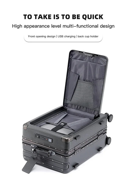 Premium PC Wide Trolley Luggage Front Opening Multi-Functional Women's 20-Inch Boarding Box and Men's 24-Inch Suitcase...
