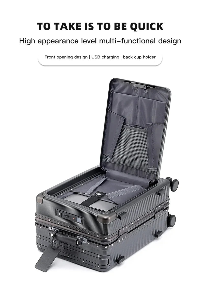 Premium PC Wide Trolley Luggage Front Opening Multi-Functional Women's 20-Inch Boarding Box and Men's 24-Inch Suitcase...