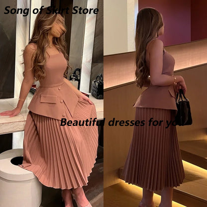 Customized Saudi Arabia Prom Dresses Modern A-Line Square Neck Pleated Formal Occasion Dresses Short Party Evening Gowns