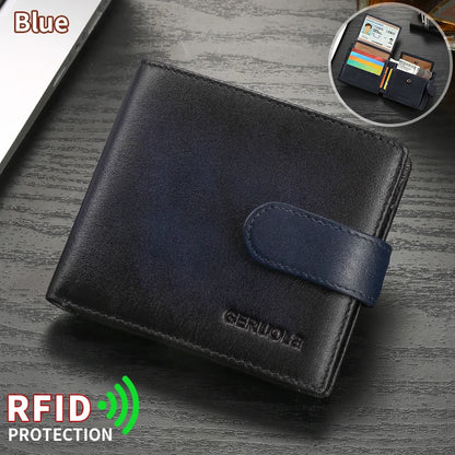 Compact genuine leather wallet, top-grain cowhide wallet with multiple card slots, RFID protection | Kimlud Premium Shirt
