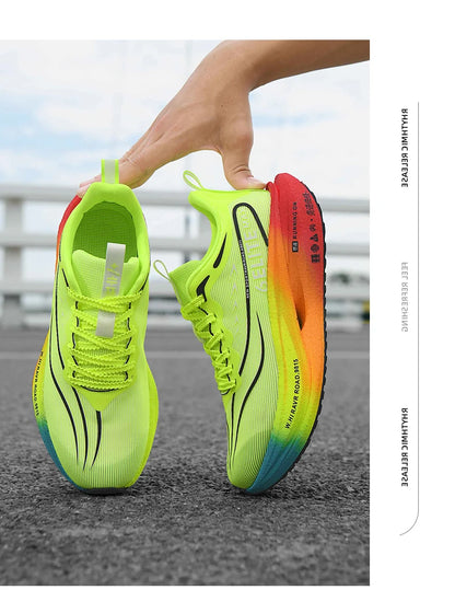 Fluorescence Sports Running Shoes Men Marathon Sneakers CarbonPlate Lightweight Breathable Comfortable Women Athletic Sneakers