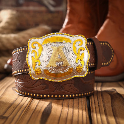A men's and women's casual retro belt Western style! PU leather belt with metal buckle, suitable for daily work wear