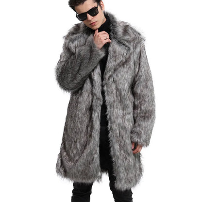 2020 Autumn and Winter Men's Faux Fur Large Lapel Fur Long Men's Faux Fur Jacket fashion thicken Men's Overcoat Mens Clothing