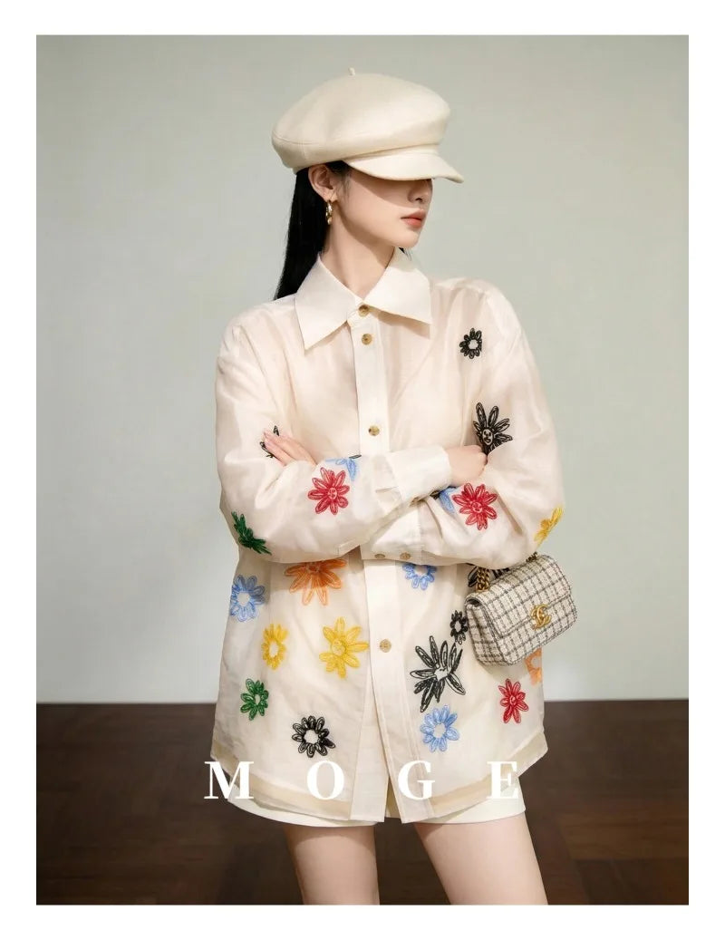 Vintage Women's Blouses Casual Embroidered Shirts Fashion Loose Spring/Summer Clothing Long-sleeved Floral Women Top |...