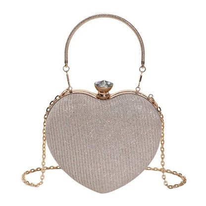 Evening Clutch Bag Women Bag Shiny Handbag Heart Shape Metal Clutches Bag Fashion Chain Shoulder Crossbody Bag Luxury Lady Purse