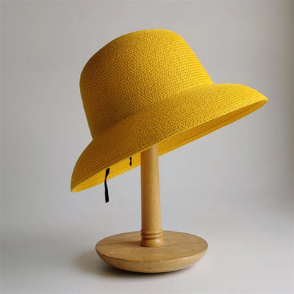 New Summer Sun Hats Ladies Solid Plain Elegant Wide Brim Hat Female Round Top Panama Floppy Straw Beach Hat Women |...