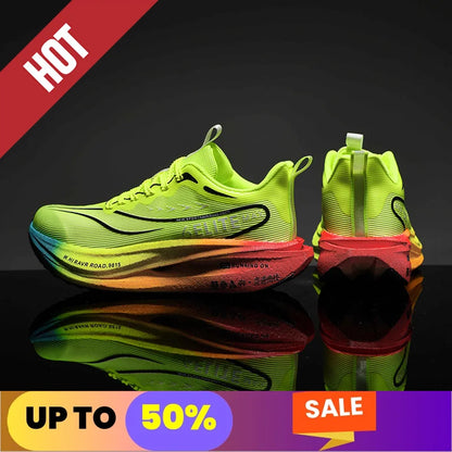 Fluorescence Running Shoes CarbonBoard Marathon Men Sports Breathable Women's Comfortable Athletic Sneakers Soft Wear Resistant