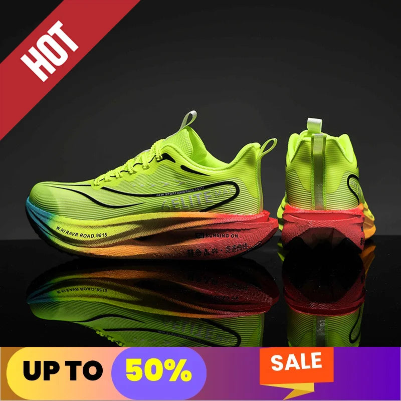 Fluorescence Running Shoes CarbonBoard Marathon Men Sports Breathable Women's Comfortable Athletic Sneakers Soft Wear Resistant