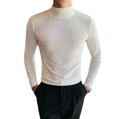 New Gold Velvet T Shirt Men Clothing Fashion Trend Male Luxury Prom Party Long-sleeved Striped Pullover Tops Homme - Kimlud