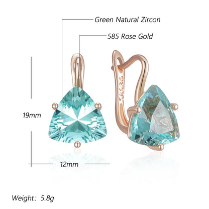 Kinel Hot Simple Green Natural Zircon Dangle Earrings for Women Luxury 585 Rose Gold Color Ethnic Bride Wedding Jewelry...