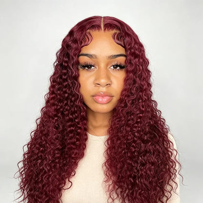 Deep Wave Human Hair Wig For Woman On Sale Natural Hairline 13x4 HD Lace Frontal Wigs Pre Plucked with Baby Hair 99J Burgundy