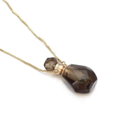 Women Natural Stone Pendant Necklace Wishing Bottle Crystal Perfume Essential Oil Diffuser Vial Jewelry  Rose Quartzs Amethysts