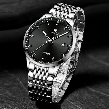 RUIGE Business Men's Quartz Watch Stainless Steel Calendar Men's Night Light Waterproof Fashion Versatile Watch B2-2