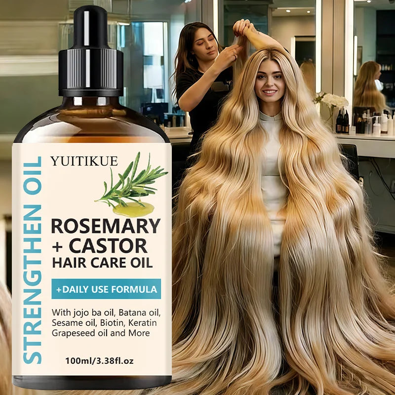 YUITIKUE Rosemary + Castor Strengthening Hair Oil - Daily Use Hair Care Oil with Jojoba & Batana Oil for Hair Growth - Kimlud