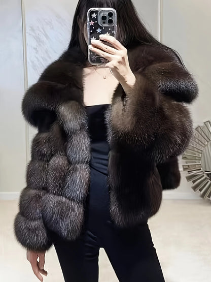 Imitation Fur Russian Sable Pit Strip Large Lapel Long Sleeve Autumn-Winter Fashionable Warm Cropped Women's Street Coat
