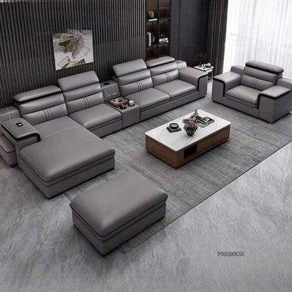 Large Apartment Chaise Leather Sofa Combination Set Modern Light Luxury Living Room Sofas Creative Office Comfortable Large Sofa
