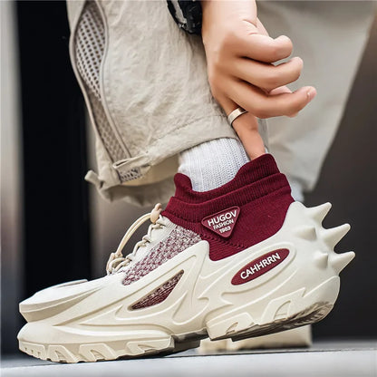 Men Air Mesh Casual Sport Shoes Thick-soled Breathable Lace-up Chunky Sneakers
