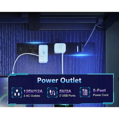 Gaming Desk with Power Outlets LED Lights 43 Inch Reversible L Shaped Computer Desk with Shelves Storage Bag Corner Desk for Ho