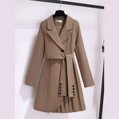 2022 Autumn Office Sashes Bandage Waist Tie Blazer Dress Women Long Sleeve Notched Collar Pleated Irregular Mini Vestidos