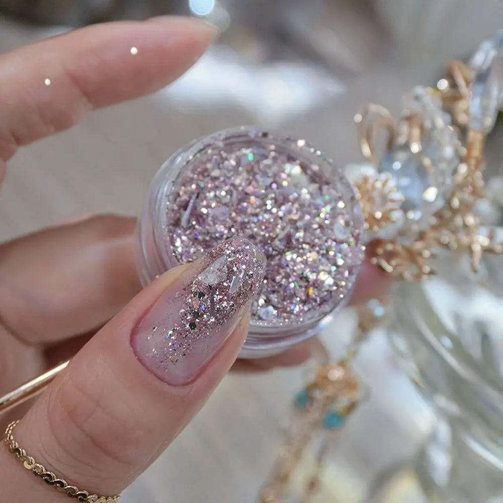 1Pcs Shimmer Gold/Rose Holographic Mica Nail Flakes Chrome Opal Iridescent Nail Glitter 0.5g Nail Epoxy Nail Gel Polish Powder