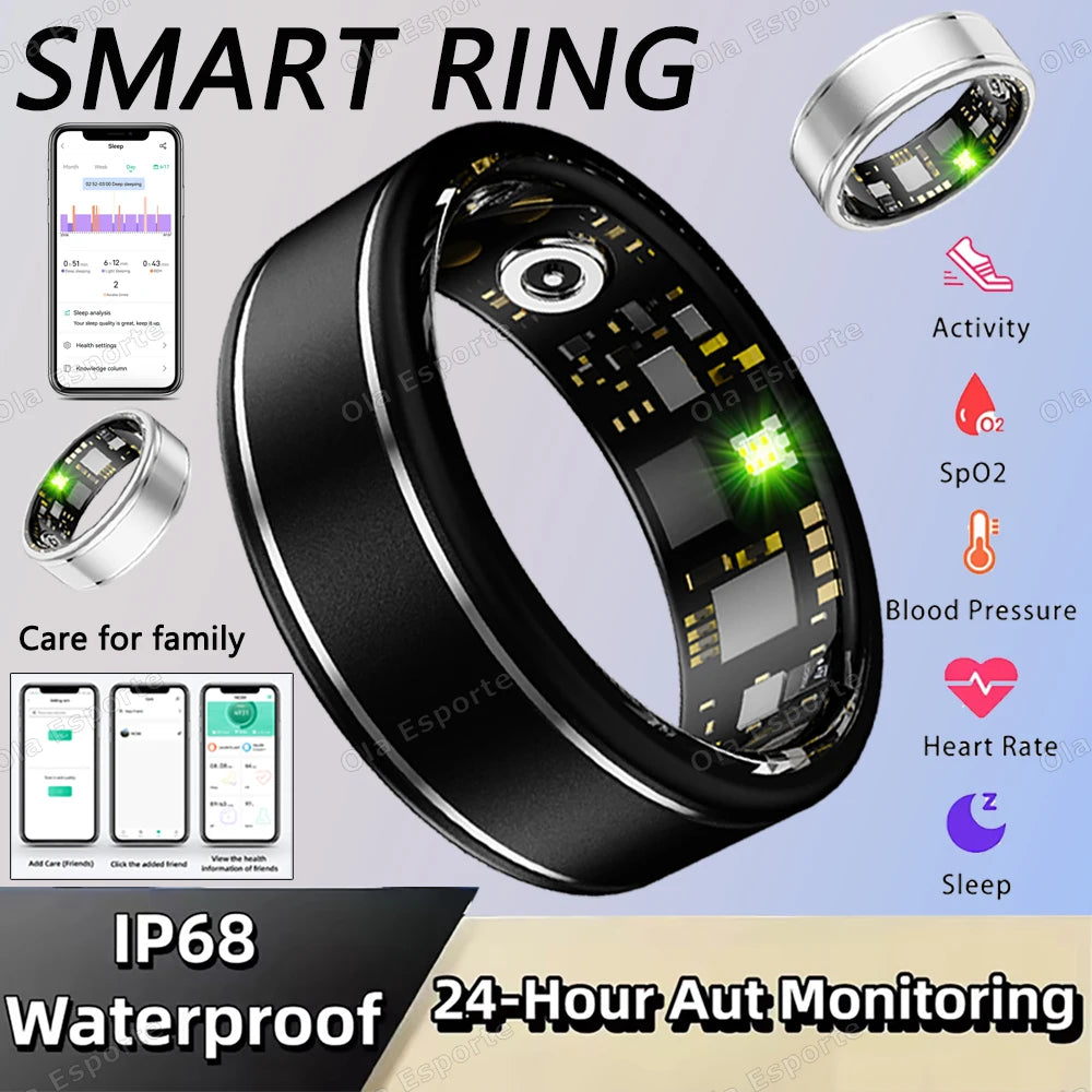New Blood Pressure Sleep Health Monitor Smart Ring Sport Remote Camera smartring IP68 Waterproof Care for family Rings Men Women