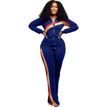 Women Fall Clothes 2025 Slim Zippered V-neck Jacket Trousers Tight Sports Long Sleeves Suit Conjuntos De Mujer 2 Piezas Elegante