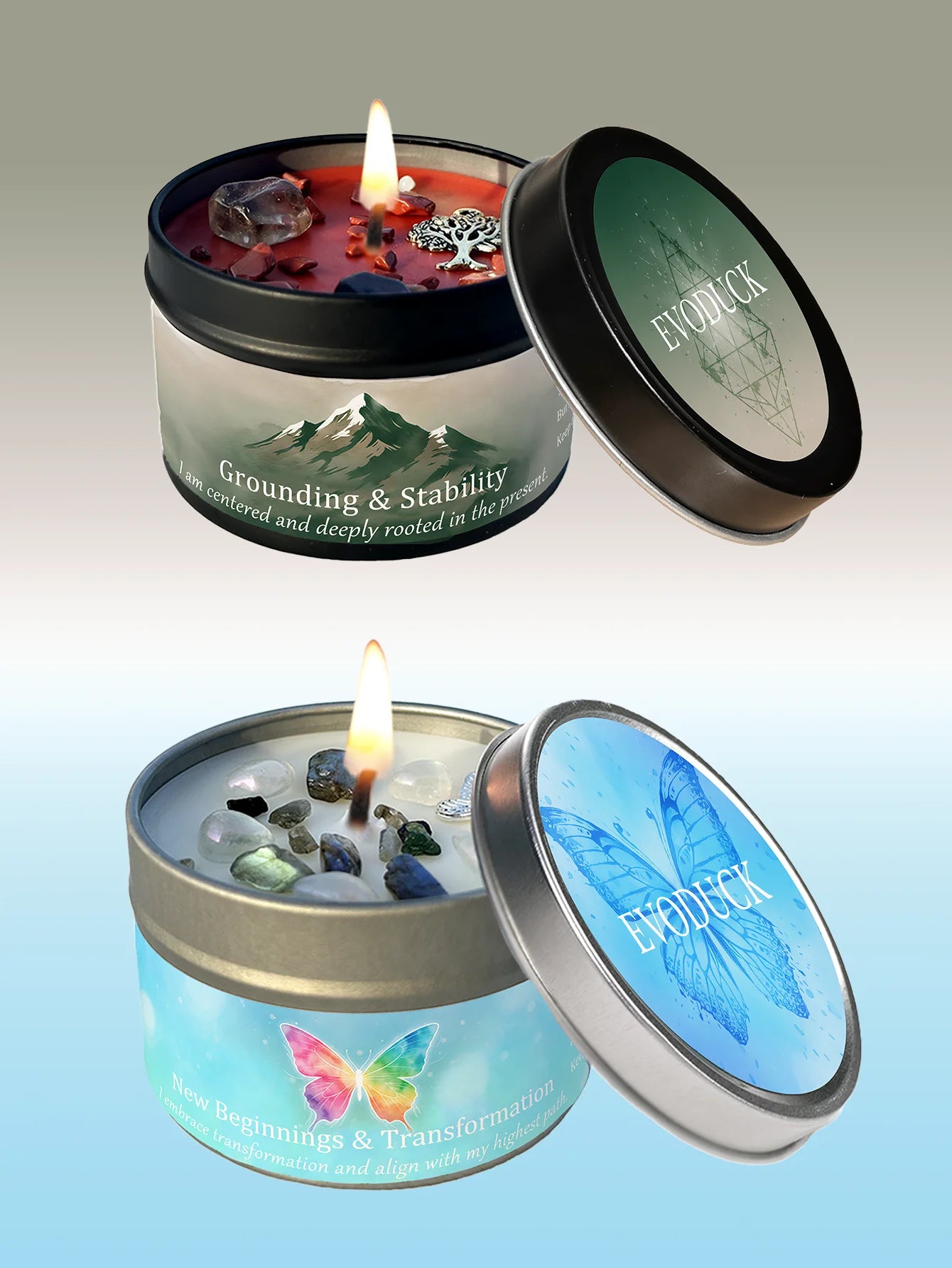 EVDUCK 3oz Scented Candle, Vetiver & Cedarwood Scent with Crystals, for Gifting Suitable for Christmas, Halloween Female Friends