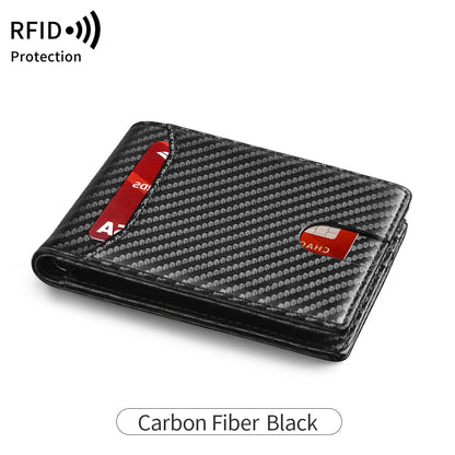 Men's Ultra-Thin RFID Blocking Leather Wallet Bi-Fold Front Pocket Wallet Large Capacity 8 Card/Short Card Holder with ID Window