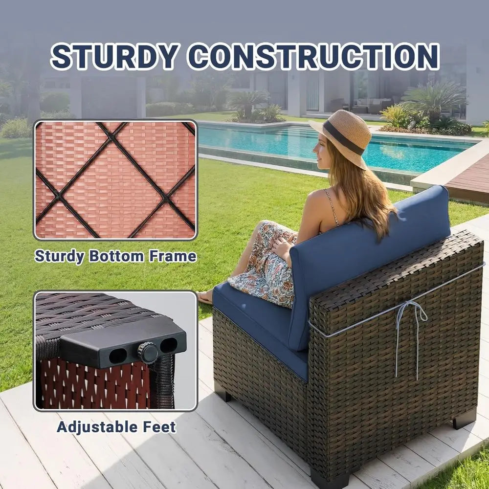 7-Piece Outdoor Patio Furniture Set, Rattan Wicker Sectional with Manual Weaving and Tea Table | Kimlud Outdoor Luxury Table