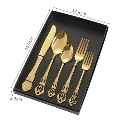 Golden Stainless Steel Cutlery Set Royal European Spoon Fork Complete Tableware Retro Design Dishwasher Safe Elegant...