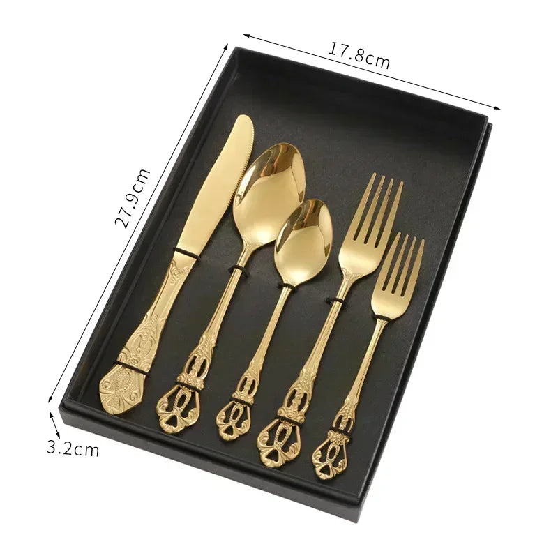 Golden Stainless Steel Cutlery Set Royal European Spoon Fork Complete Tableware Retro Design Dishwasher Safe Elegant...