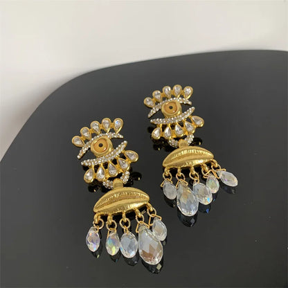 European and American medieval accessories vintage eye tassels light luxury high-end earrings French fashion devil eye earrings