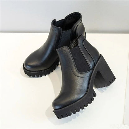 Autumn Winter New Coarse Heel Thick Bottom Fashionable Versatile Short Boots Casual Comfortable Women's High Heels