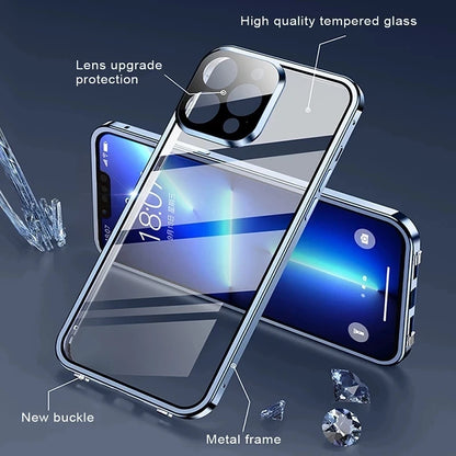 360 Full Protection Metal Magnetic Double Sided Glass Snap Lock Case For iPhone 17 16 15 14 12 13 Pro Max Lens...