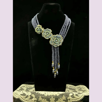 HD Europe and the United States  Retro Literature Sweet Heavy Multi-Layer Glaze Inlaid Shiny Rhinestone Flowers Tassel Necklace