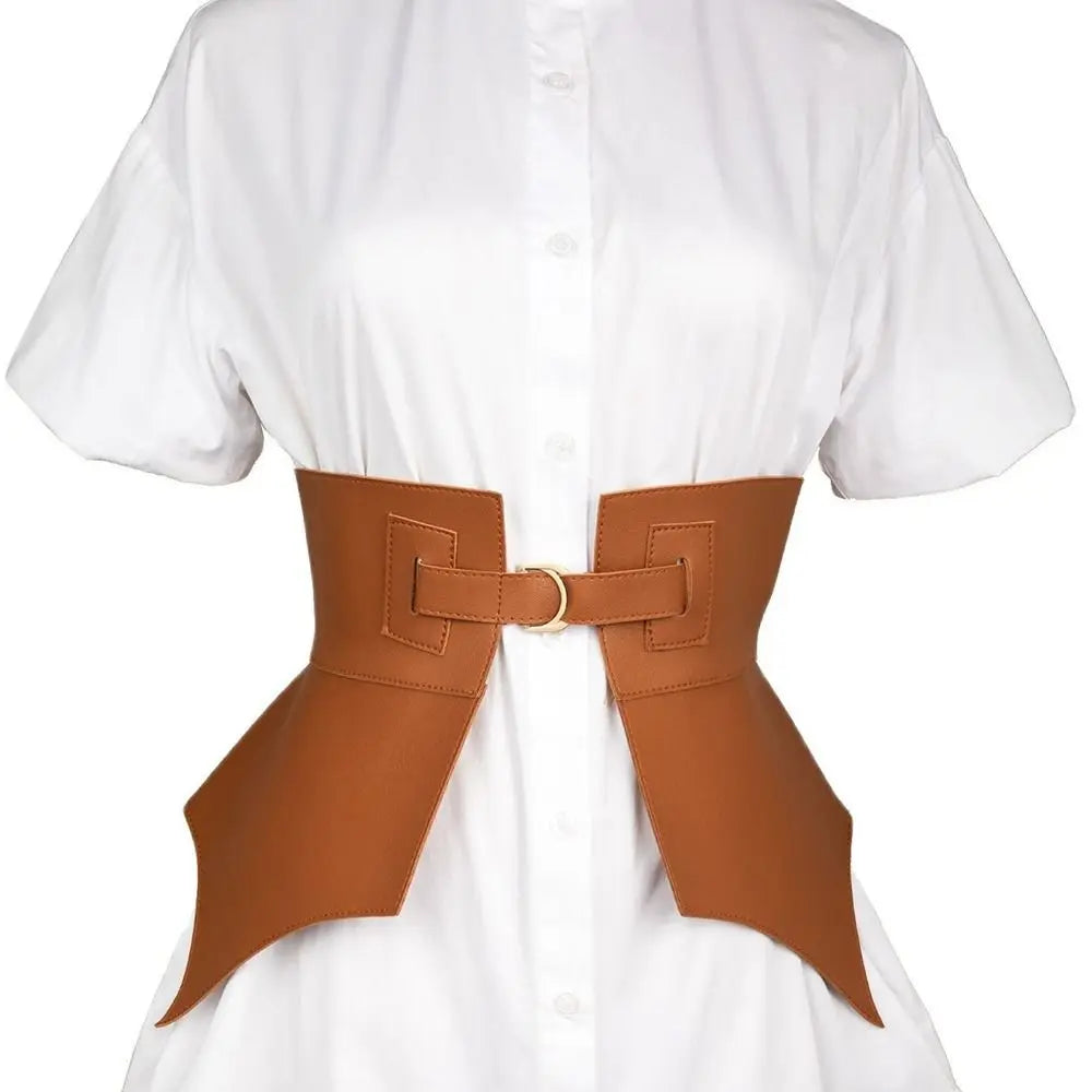 Black Brown Irregular Pu Leather Long Wide Belt Punk Style Women Fashion Autumn Winter Waistband Corset Belt | Kimlud...