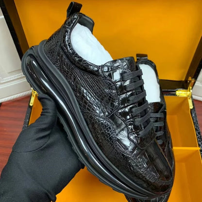 Authentic Real Crocodile Skin Men's Casual Black Sneakers Genuine Exotic Alligator Leather Male Lace-up Cushioned Walking Shoes
