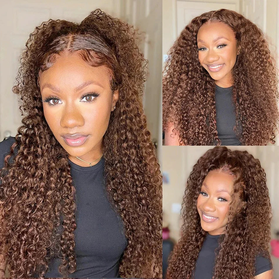 Chocolate Brown Deep Wave Lace Front Human Hair Wigs Transparent 13x4/13x6 Deep Curly Pre Plucked Human Hair Lace Frontal Wigs