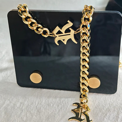 DUOYING Gothic Initial Letter Drop Choker Necklace Gold Plated Thick Cuban Link Chain Old English for Women Custom Jewelry Gif