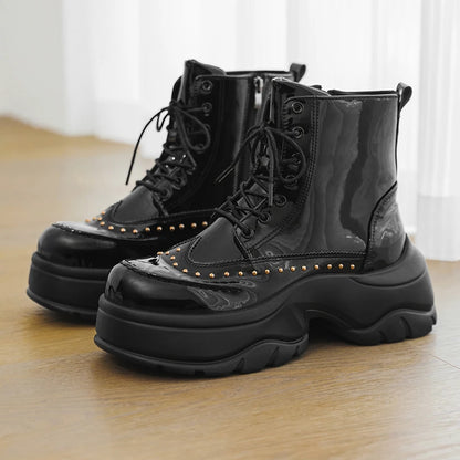 Mens Short Boot Sequined Big Toe Shoes Fashion Casual Bare Boot Motorcycle Shoes Thick Soled Comfort Mens Trendy Boots Durable
